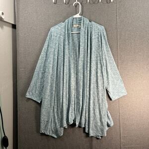 LOGO by Lori Goldstein Slub Knit Open Front Cardigan Ocean Breeze, X-Large